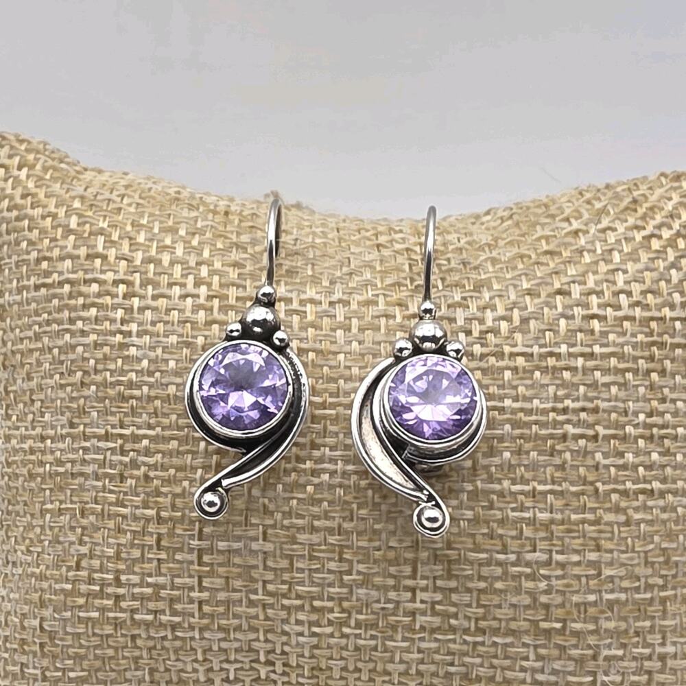 Handmade One of a Kind Sterling Silver Purple Amethyst Dangle Earrings
